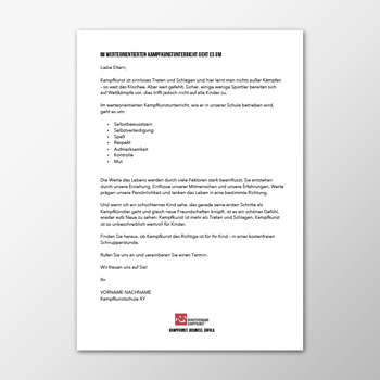 E-Mail - Im werteorientierten Kampfkunstunterricht geht es um