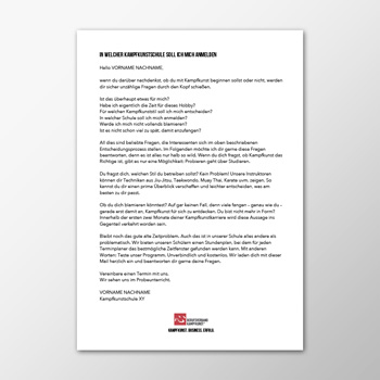 E-Mail - In welcher Kampfkunstschule soll ich mich anmelden