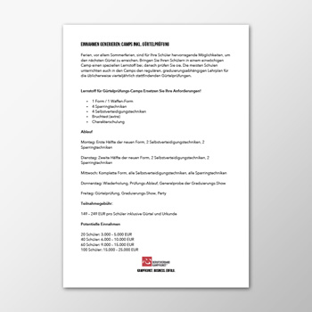 Einnahmen generieren - Camps inkl. Gürtelprüfung