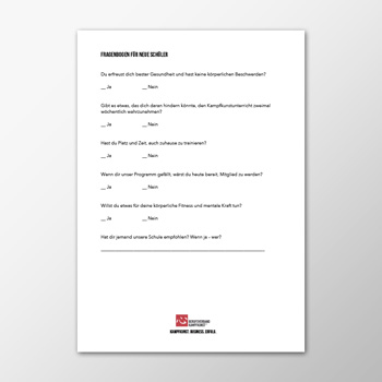 Fragebogen für neue Schüler