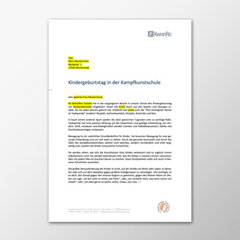 Kindergeburtstag - Brief - Elternanschreiben nach der Feier 2015