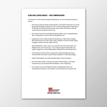 Kleine Schule, großes Business - Firmenphilosophie