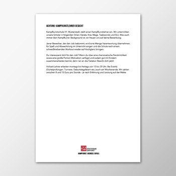 Stellenausschreibung – Kampfkunstlehrer gesucht