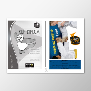 Urkunde Weißgurt und Einladung zur Gürtelübergabe